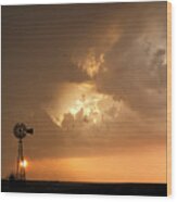 Stormy Sunset And Windmill 08 Wood Print