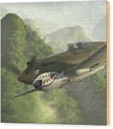 P-40 Flying Tigers -- Strangely Elusive - Painterly Wood Print