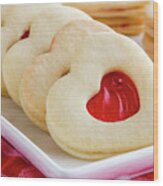 Strawberry Jam Filled Heart Cookies Wood Print