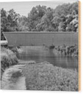 Streams Under The Hogback Covered Bridge Black And White Wood Print