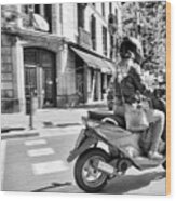 Street Photo Motorbike Barcelona Wood Print
