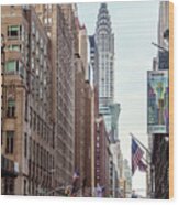 Street View With Chrysler Building, New York, Usa Wood Print