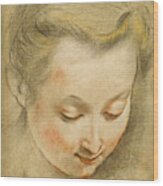 Study Of The Head Of A Young Woman Looking Down To The Right Wood Print