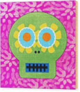 Sugar Skull Green And Pink Wood Print