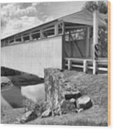 Summer Skies Over The Ryot Covered Bridge Black And White Wood Print