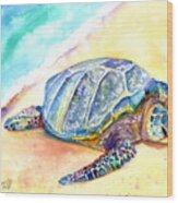 Sunbathing Turtle Wood Print