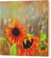 Sunflower Rain Wood Print