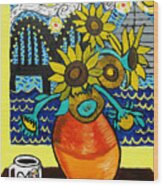 Sunflowers And Starry Memphis Nights Wood Print