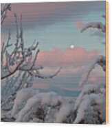 Sunrise And Moon-set Over Lake Boyd Wood Print