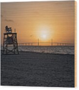 Sunrise At The Skyway Bridge Wood Print