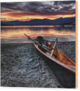 Sunrise Boat Wood Print