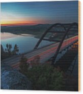 Sunrise Greets The Lake Austin And The 360 Bridge As Early Morni Wood Print
