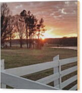 Sunset And Fence North Carolina Wood Print