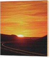 Sunset And Railroad Tracks Wood Print