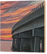 Sunset At Virginia Dare Memorial Bridge 4854 Wood Print