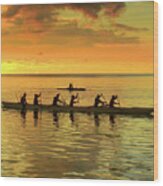 Sunset Canoeists Wood Print