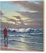 Sunset Fishing Off Newport Wood Print