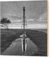 Sunset In Chandler Hovey Park Marblehead Light Tower Reflection Black And White Wood Print
