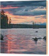 Sunset On Highland Lake Wood Print
