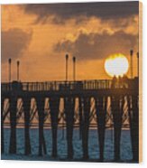 Sunset On Oceanside Pier - California Coast Photograph Wood Print
