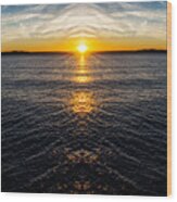 Sunset On The Sound Reflection Wood Print