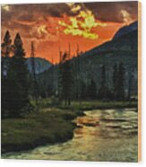 Sunset Over Madison River Wood Print