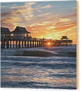 Sunset Over Naples Pier Wood Print