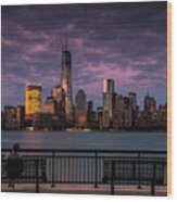 Sunset Over New World Trade Center New York City Wood Print