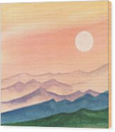 Sunset Over The Hills Wood Print