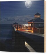 Super Moon At Juno Pier Wood Print