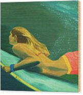 Surfer Girl Duck Dive Wood Print