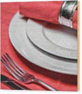 Table Setting In Red Wood Print