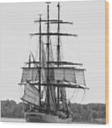 Tall Ship In Black And White Wood Print