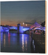 Tampa Riverwalk - Kennedy Boulevard Plaza - Lighted Bridges Wood Print