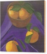 Tangerines On Purple Wood Print