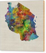 Tanzania Watercolor Map Wood Print