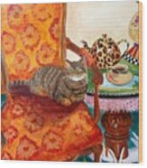 Tea Time With Curious Calvin Wood Print