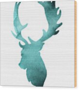 Teal Deer Watercolor Painting Wood Print