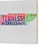 Tennessee Watercolor Word Cloud Map Wood Print