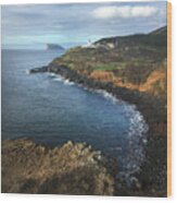 Terceira Island Coast With Ilheus De Cabras And Ponta Das Contendas Lighthouse Wood Print