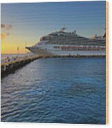 The Carnival Freedom At Sunset - Cozumel - Mexico Wood Print