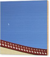 The Distant Daytime Half Moon With Blue Sky Background Wood Print