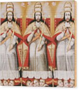 The Enthroned Trinity As Three Identical Figures Wood Print