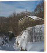 The House On The Barego Hills With Snow Wood Print