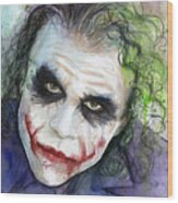 The Joker Watercolor Wood Print