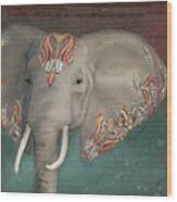 The King - African Bull Elephant - Kashmir Paisley Tribal Pattern Safari Home Decor Wood Print