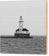 The Lighthouse Black And White Wood Print