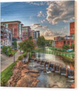 Greenville Sc The Main Attraction Reedy River Falls Park Architectural Cityscape Art Wood Print