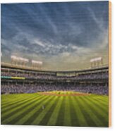 The New Wrigley Field With Pretty Sunset Sky Wood Print
