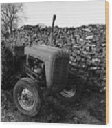 The Old Tractor Black And White Wood Print